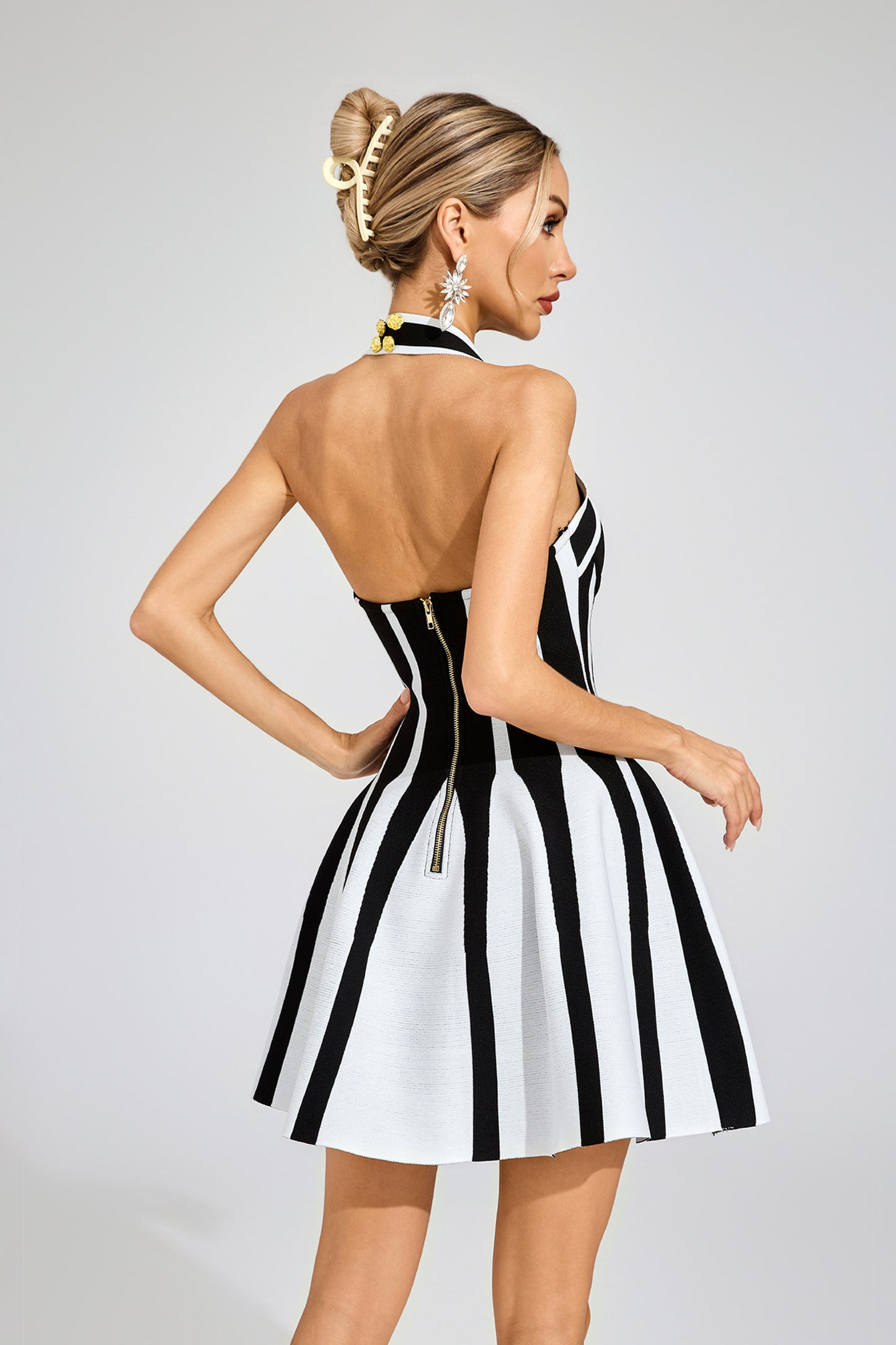 Monique Stripe Halter Skater Dress