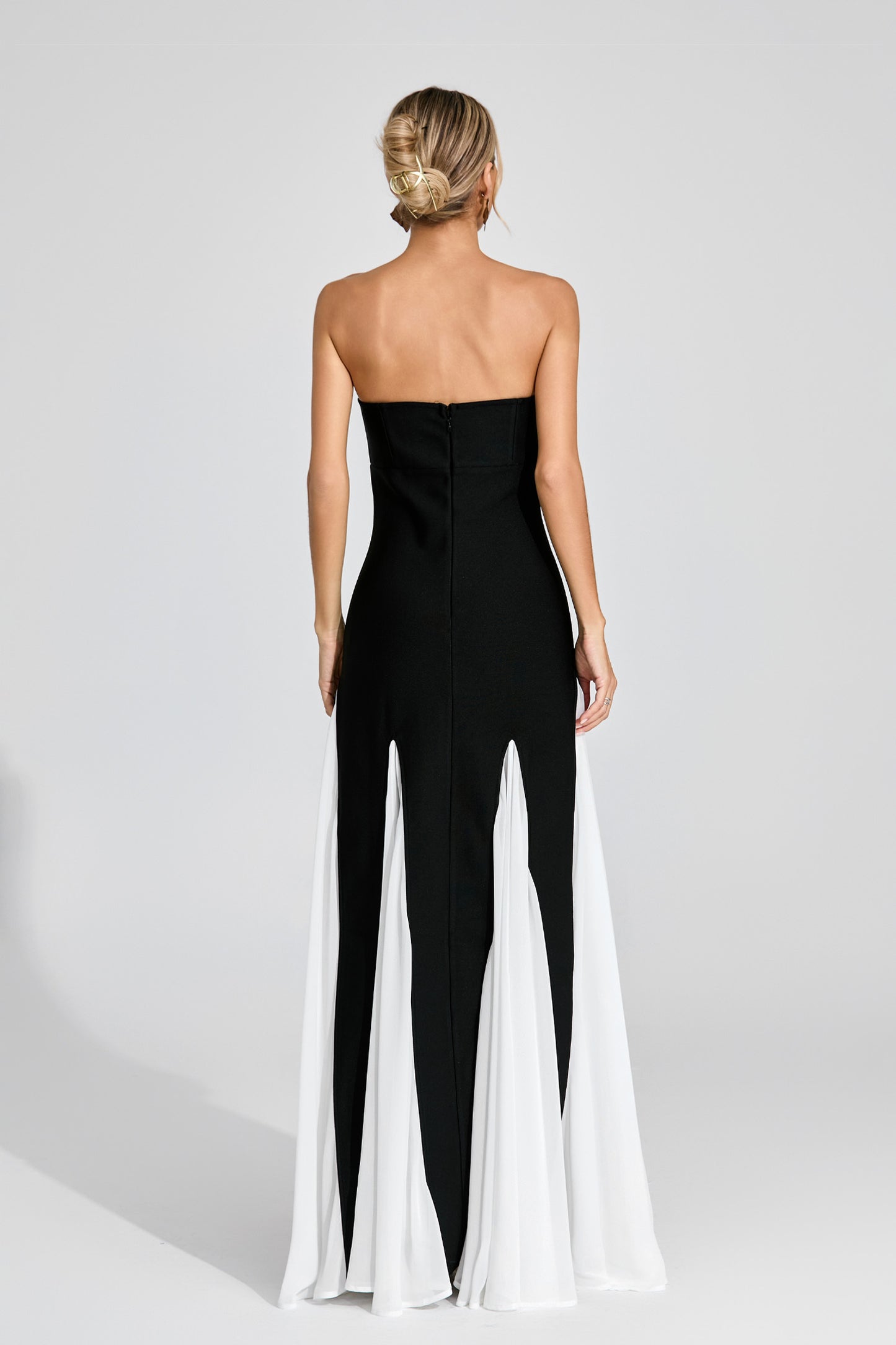 Monique Monochrome Strapless Evening Gown