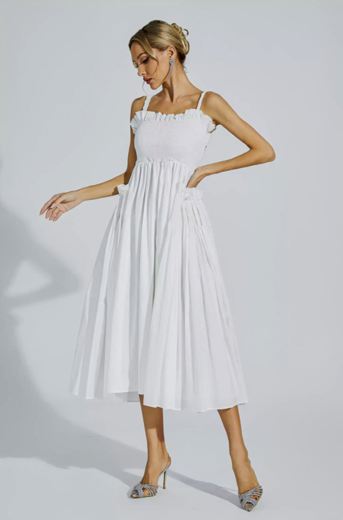 Adele white flare midi dress