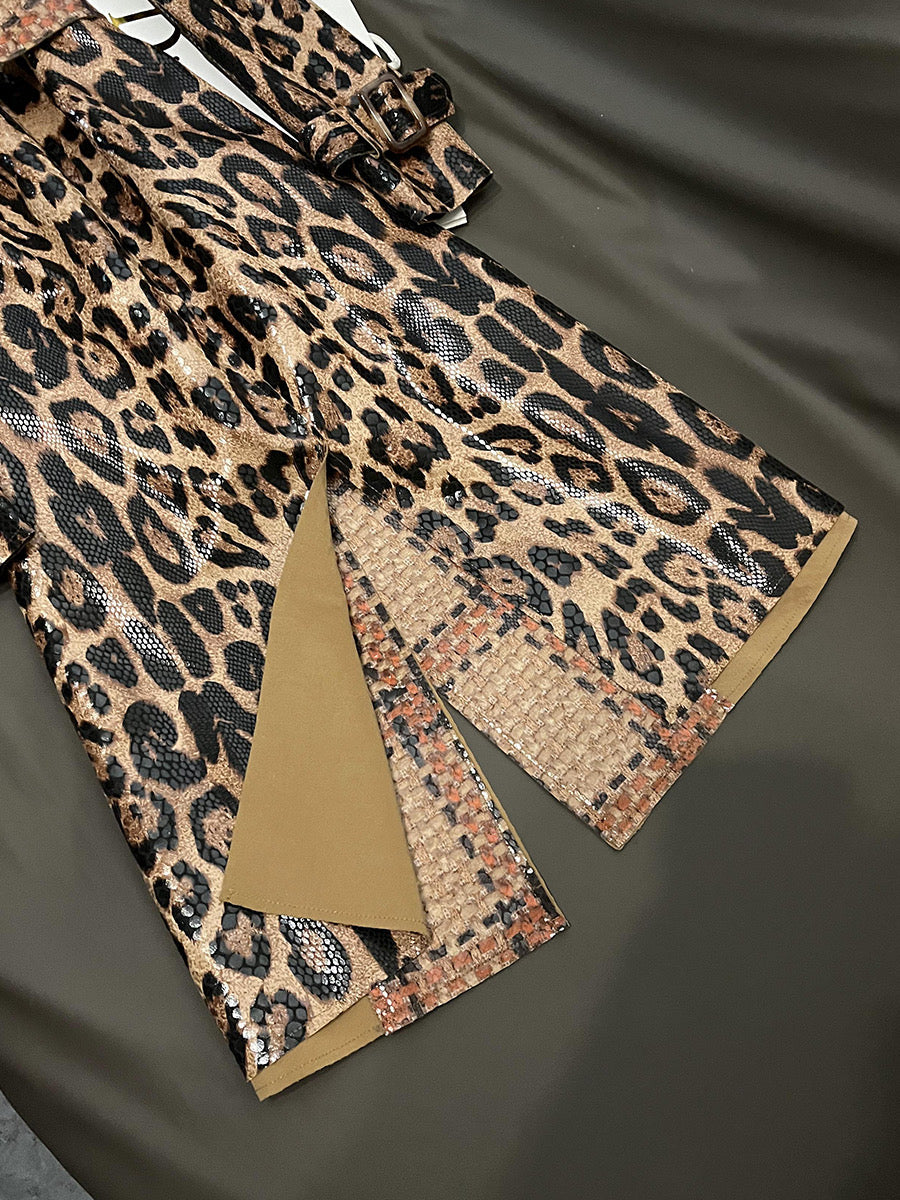 Leopard leather long coat (8141436813550)
