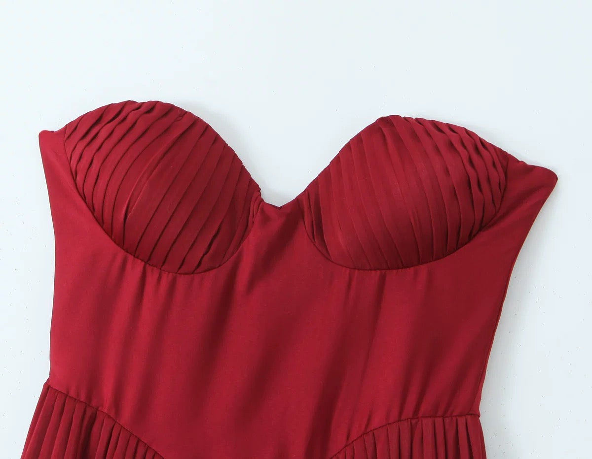 Céleste Pleated Bustier Gown - Burgundy