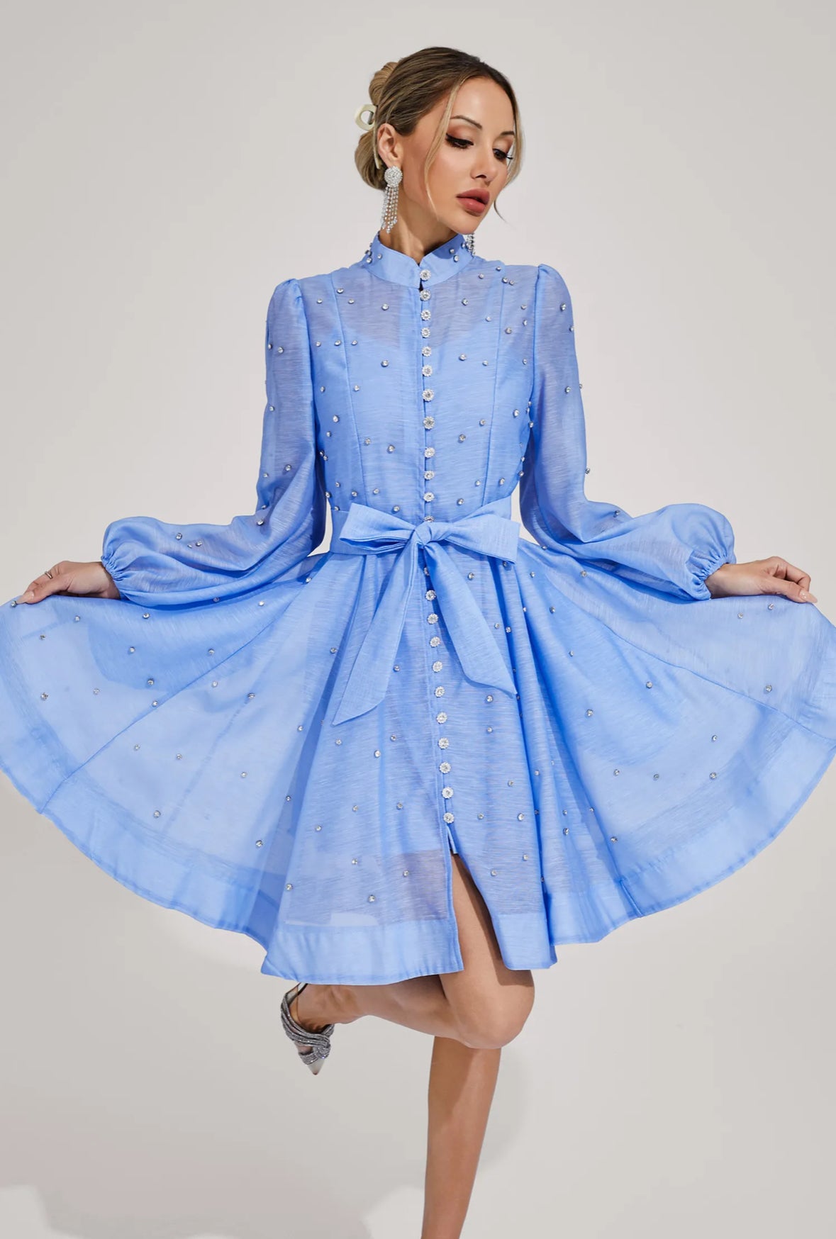 Amira Crystal Studded Flare Mini Dress