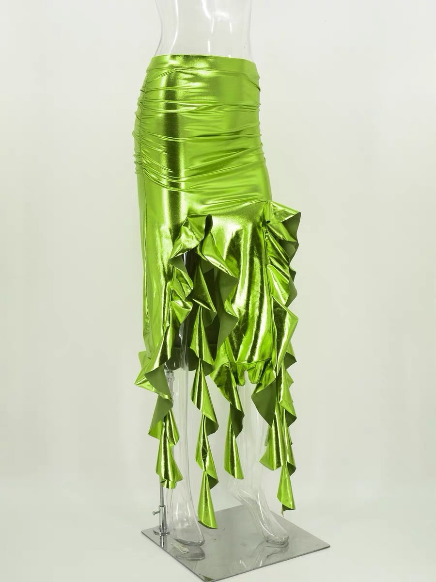 Claudia metallic green skirt