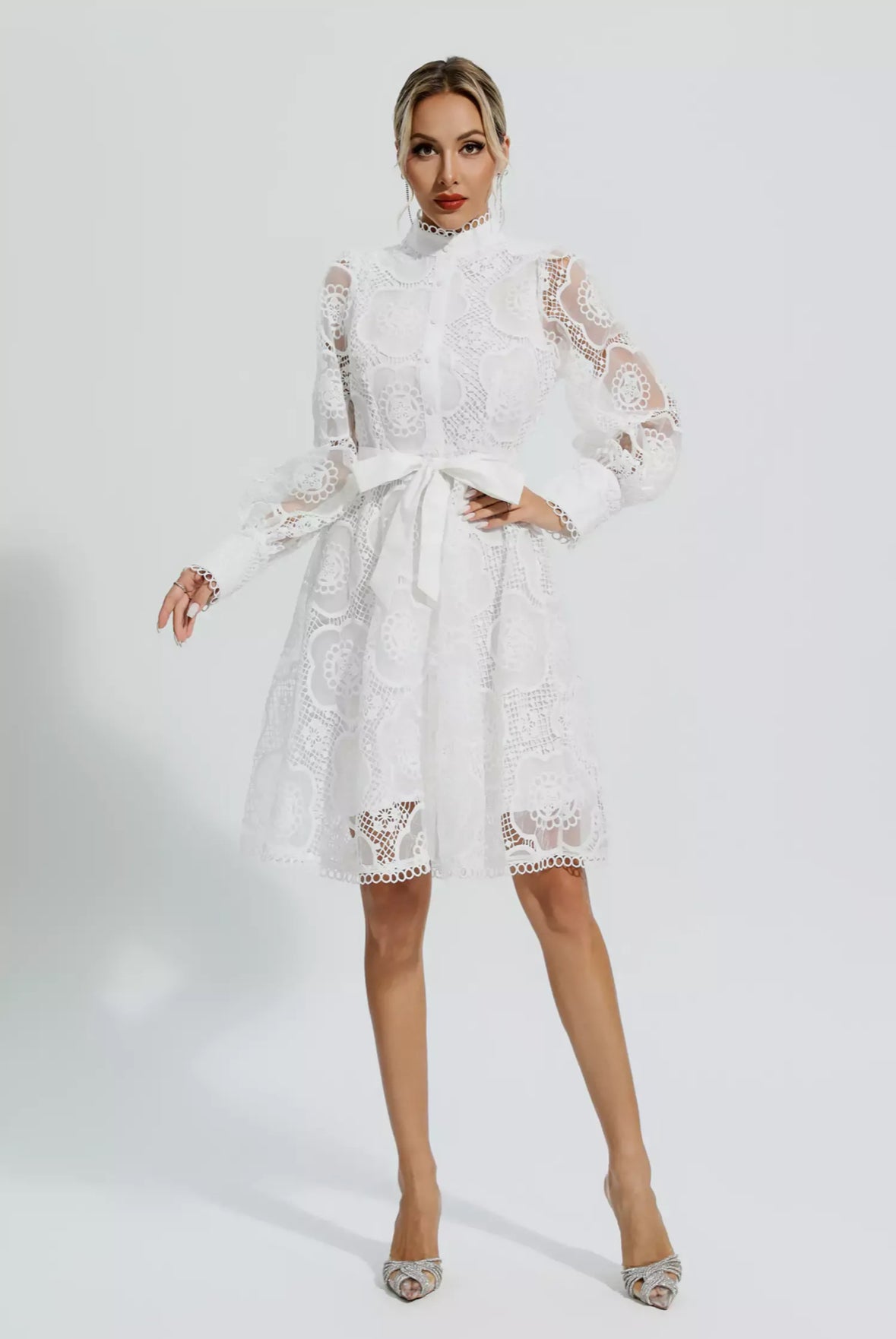 Floral lace tied mini dress