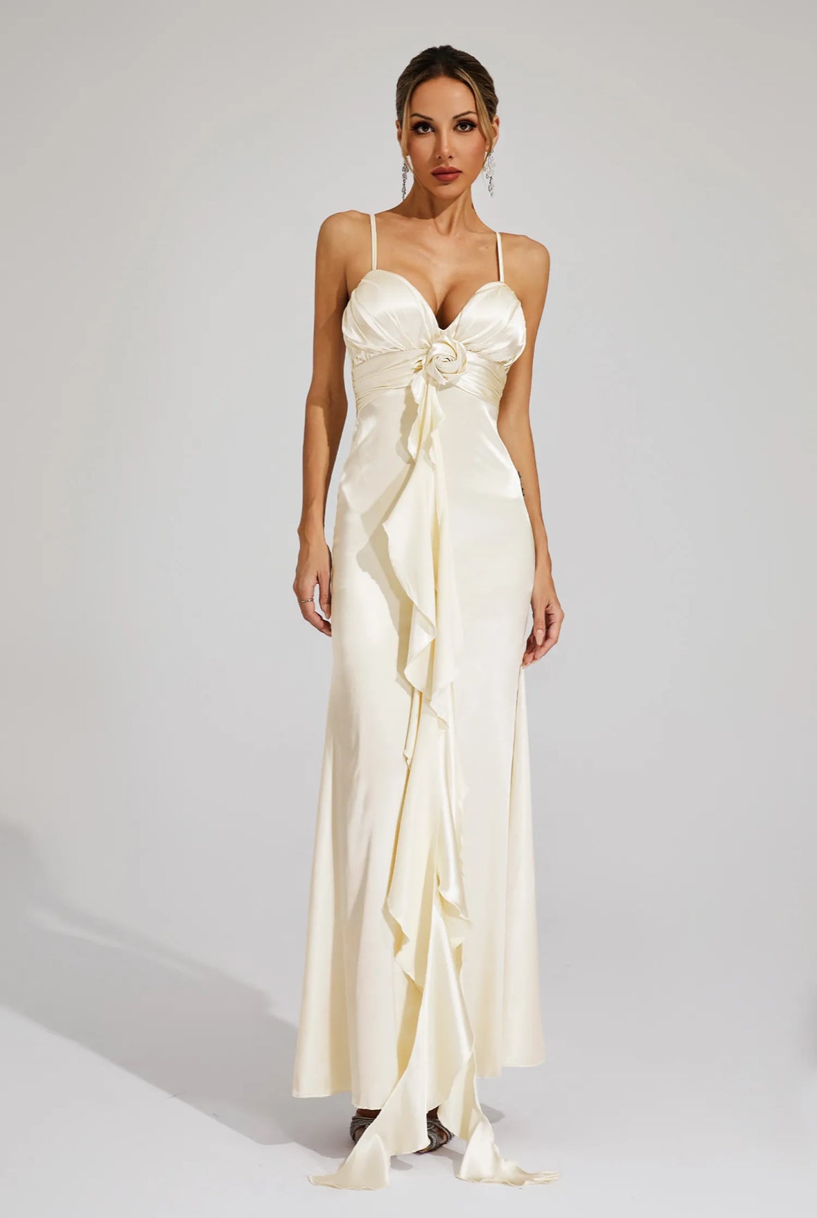 Rosé Satin Drape Gown