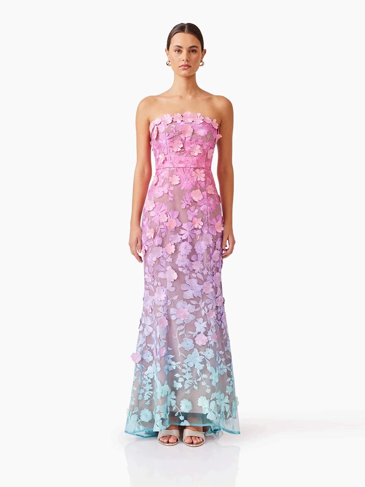 Fleur Ombre Strapless Gown
