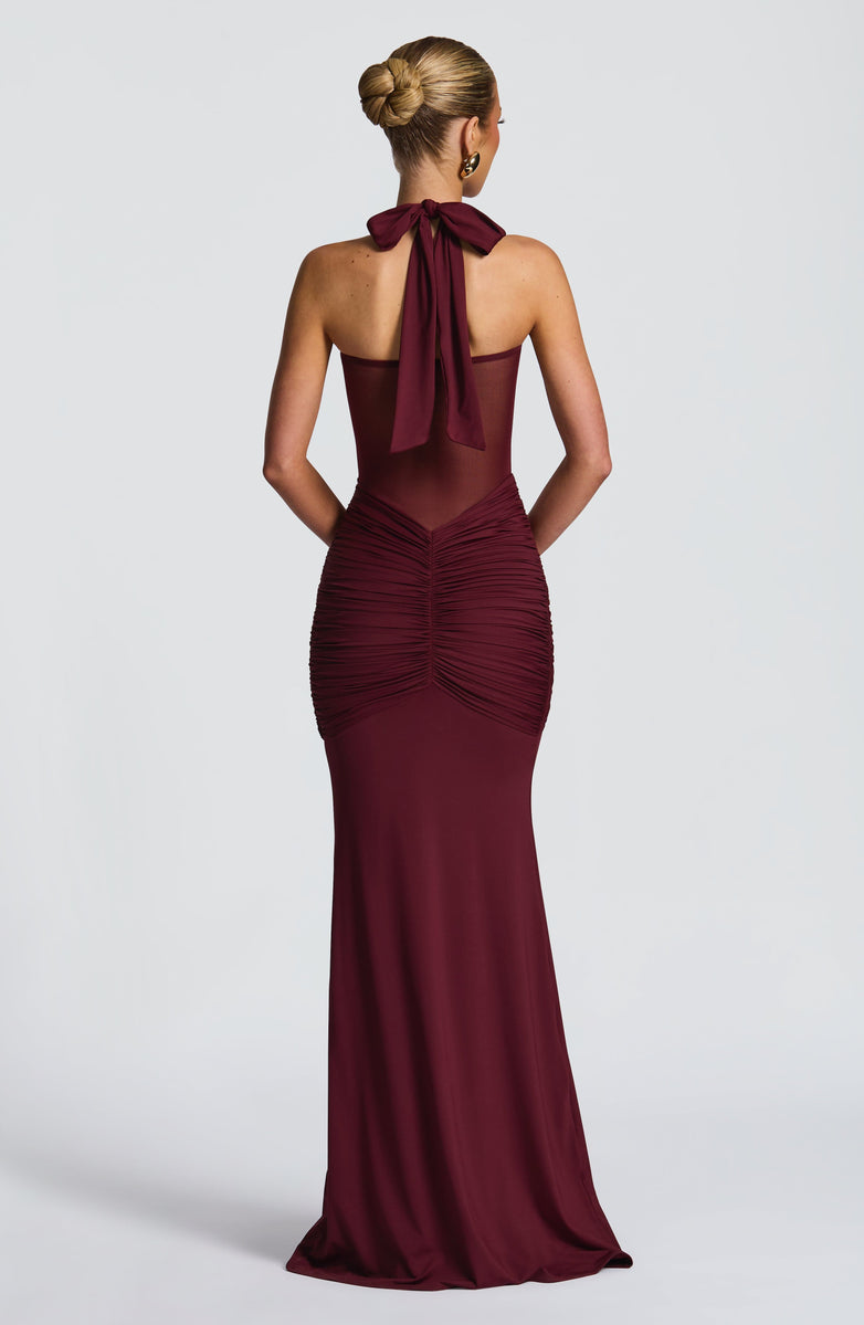 Soleil Illusion Draped Halter Gown