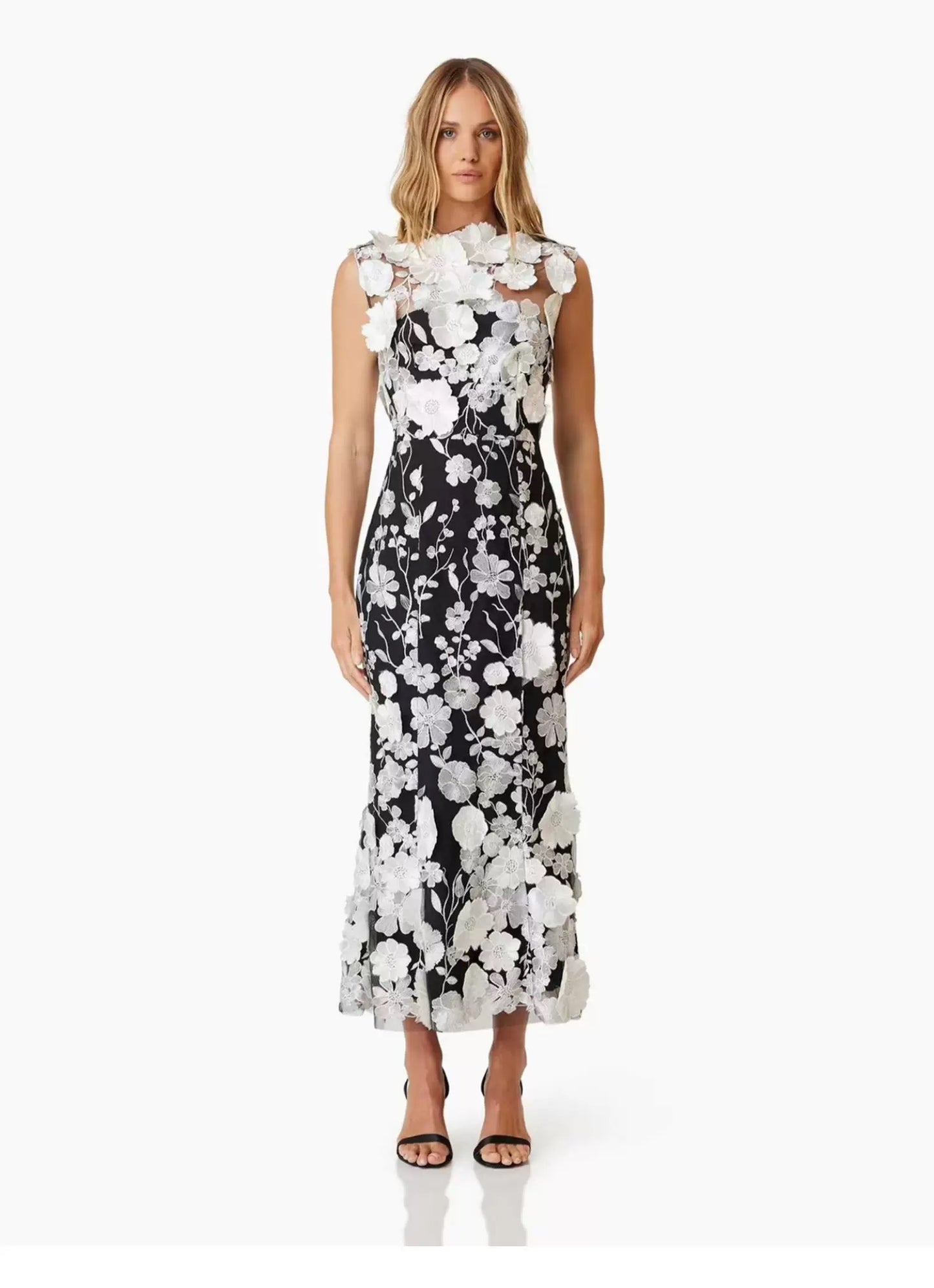 Fleur black/white Midi Dress