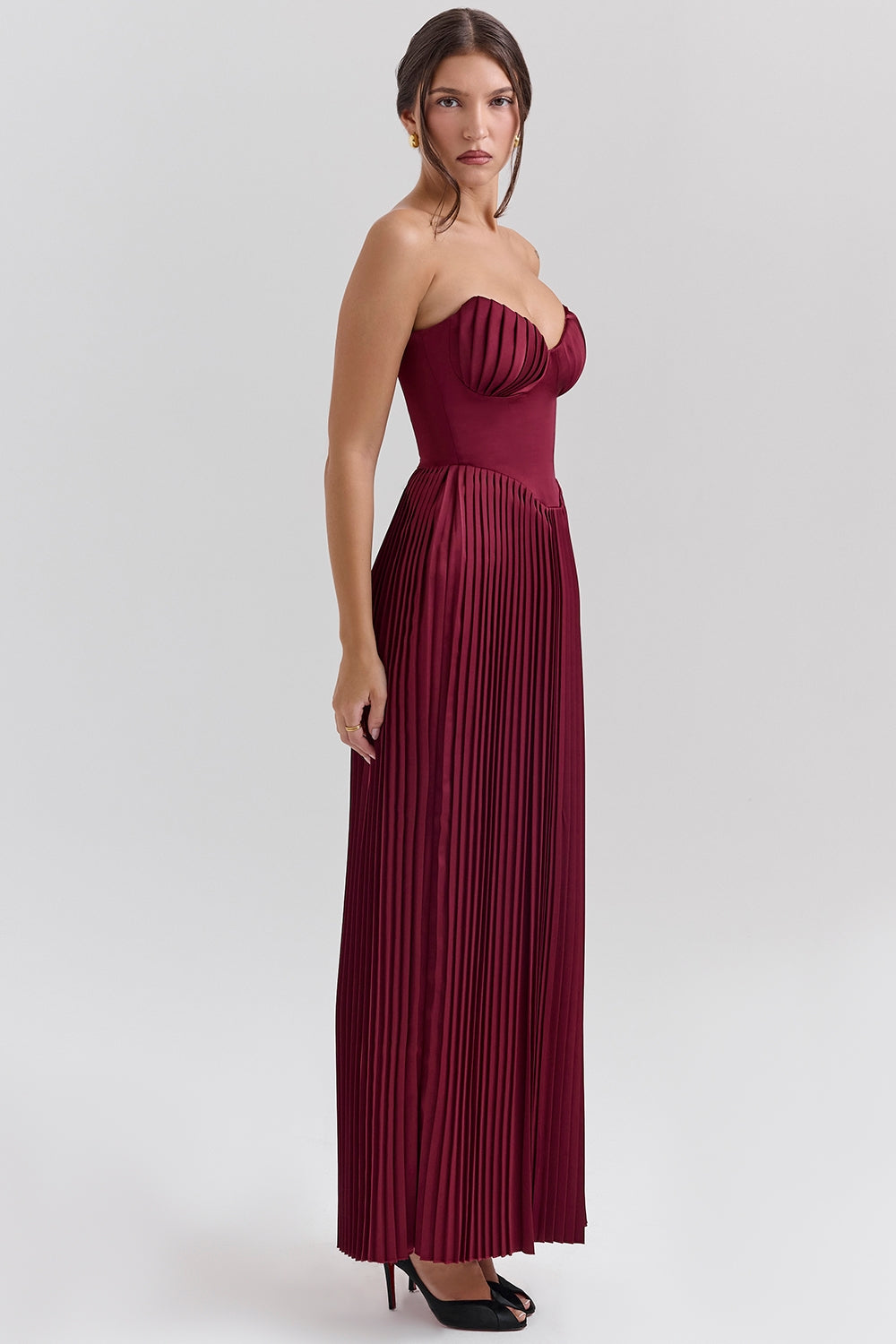 Céleste Pleated Bustier Gown - Burgundy