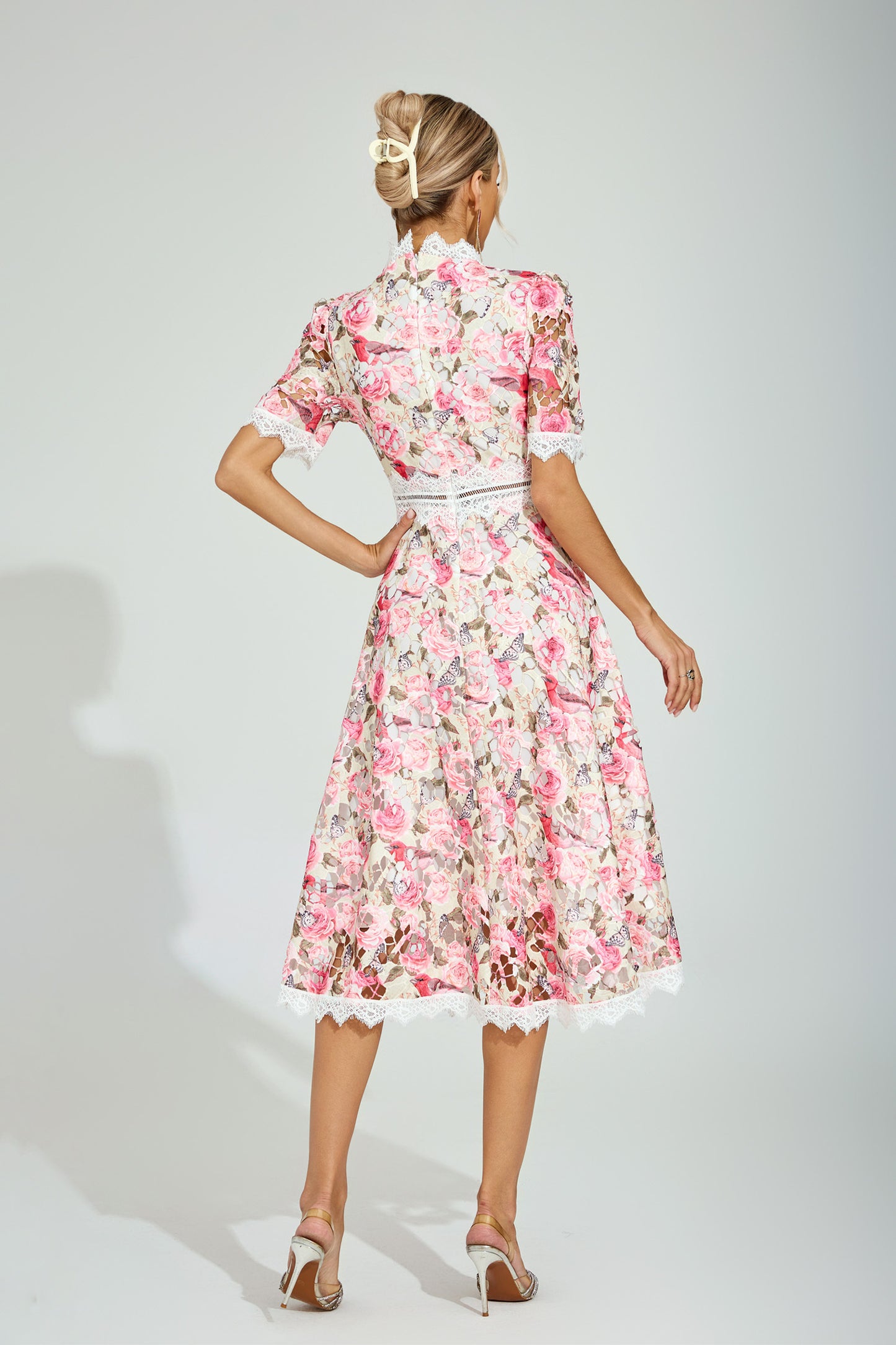 Rose Éclat Lace Midi Dress