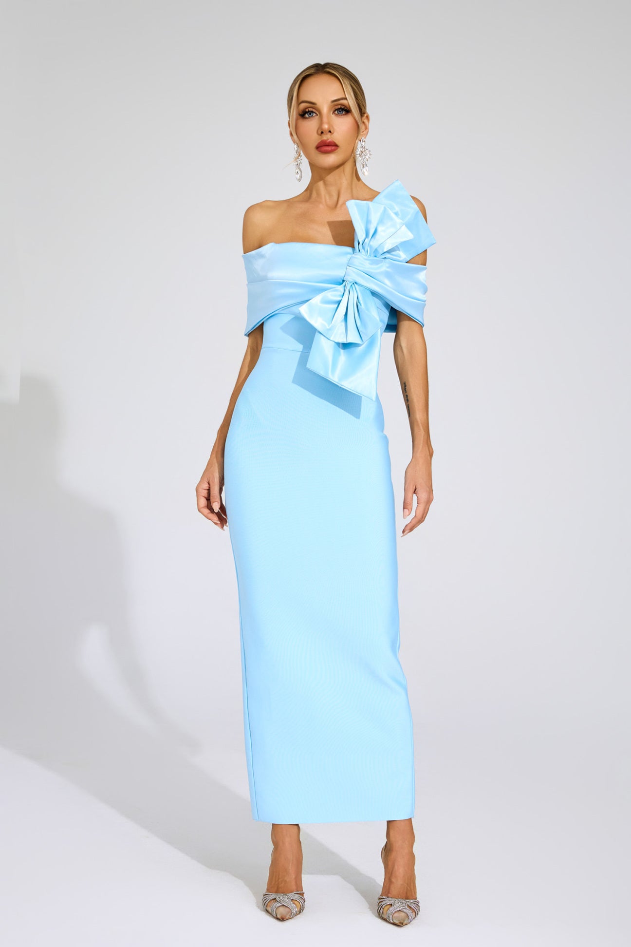 Bleu Satin Bow Gown
