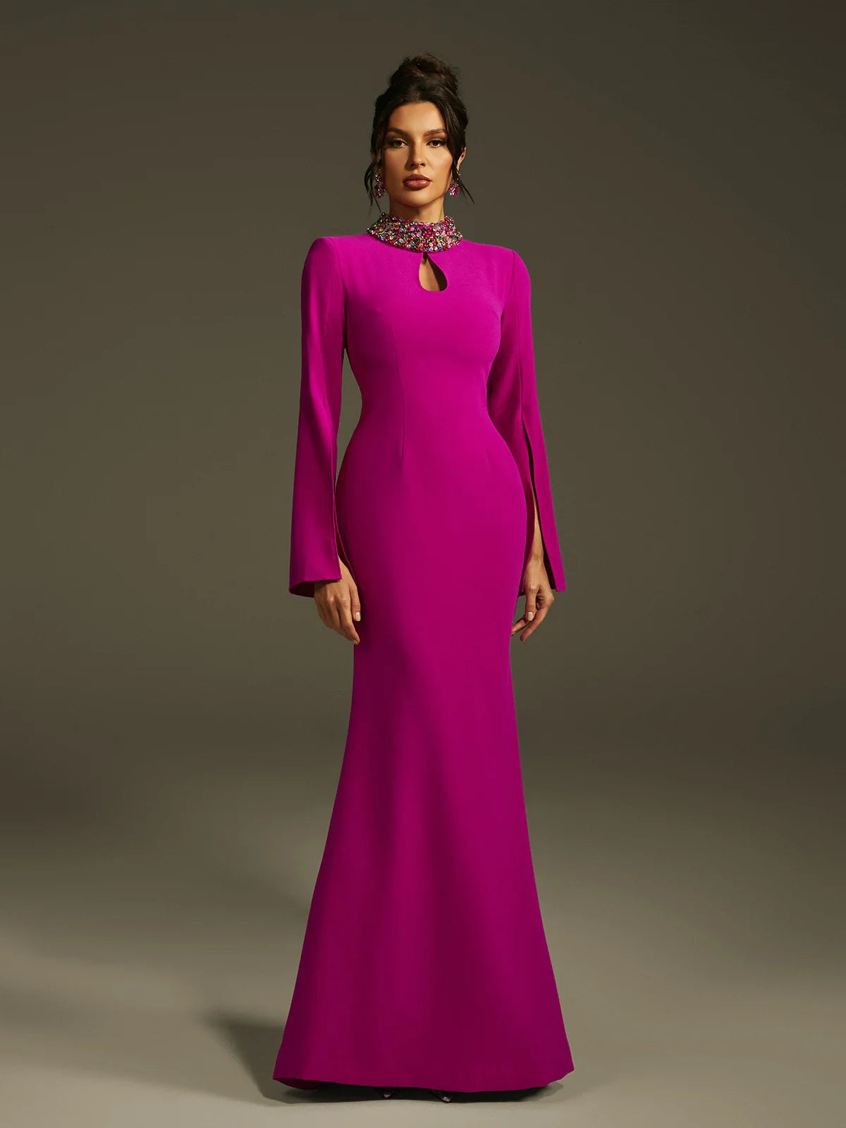 Aurora Crystal Collar Cape Gown