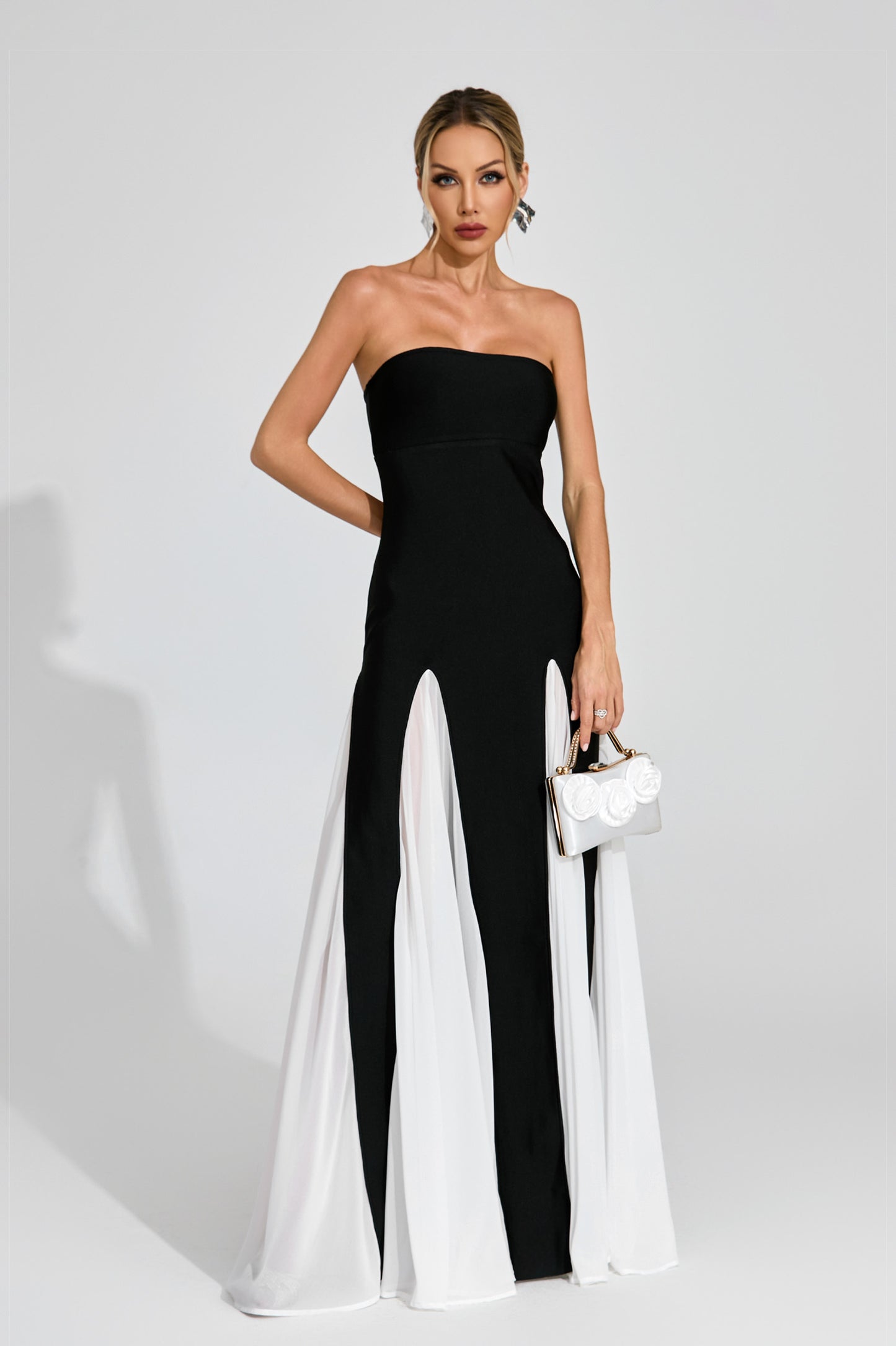 Monique Monochrome Strapless Evening Gown