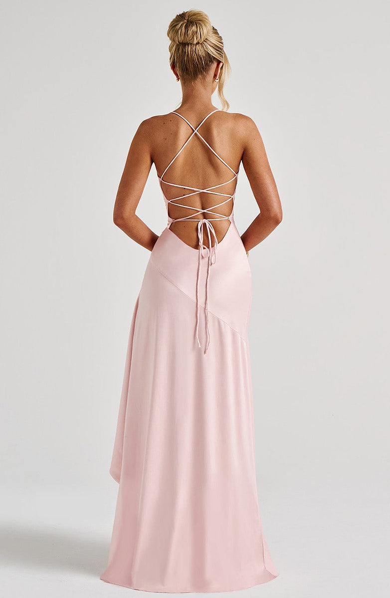 Soleil Draped High-Low Satin Gown