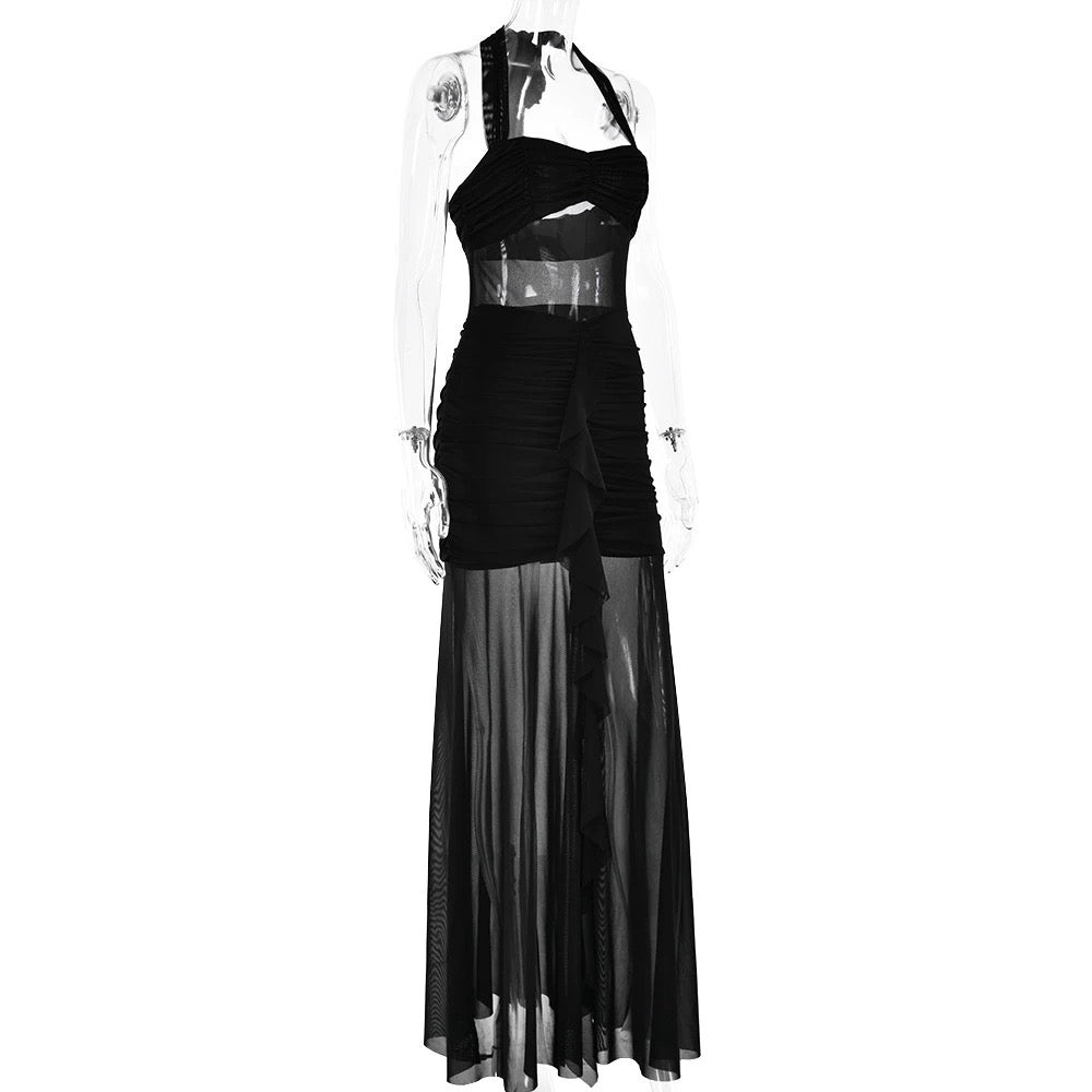 Valentina Sheer Halter Panel Gown