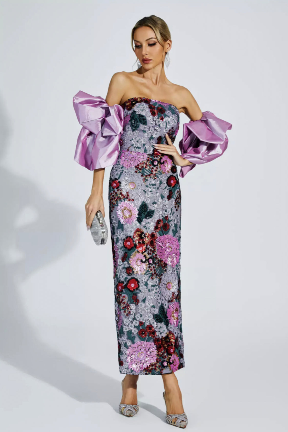 Amelie puff sleeves flower midi dress Size S