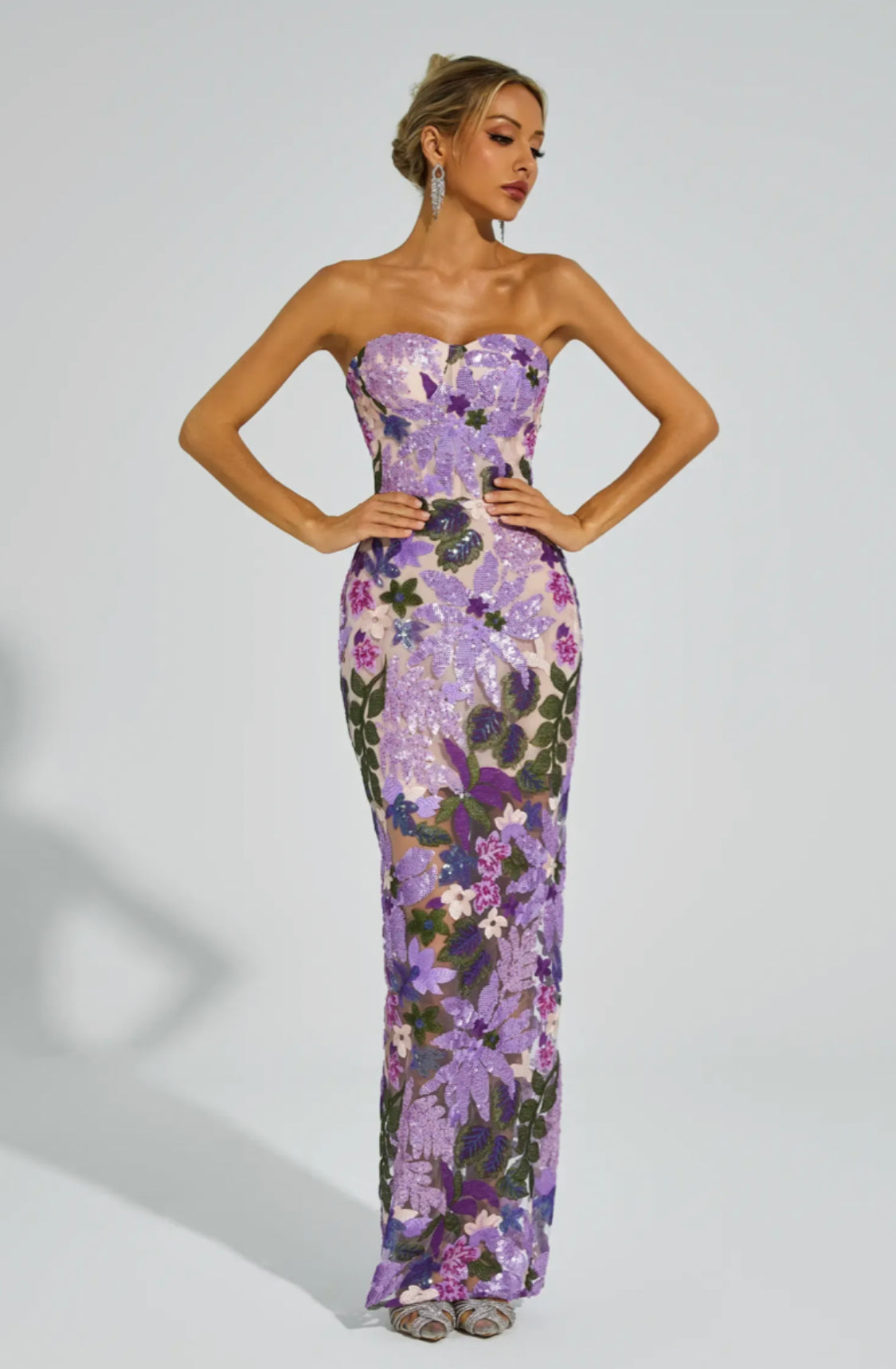 Kevine purple flower maxi dresssize S