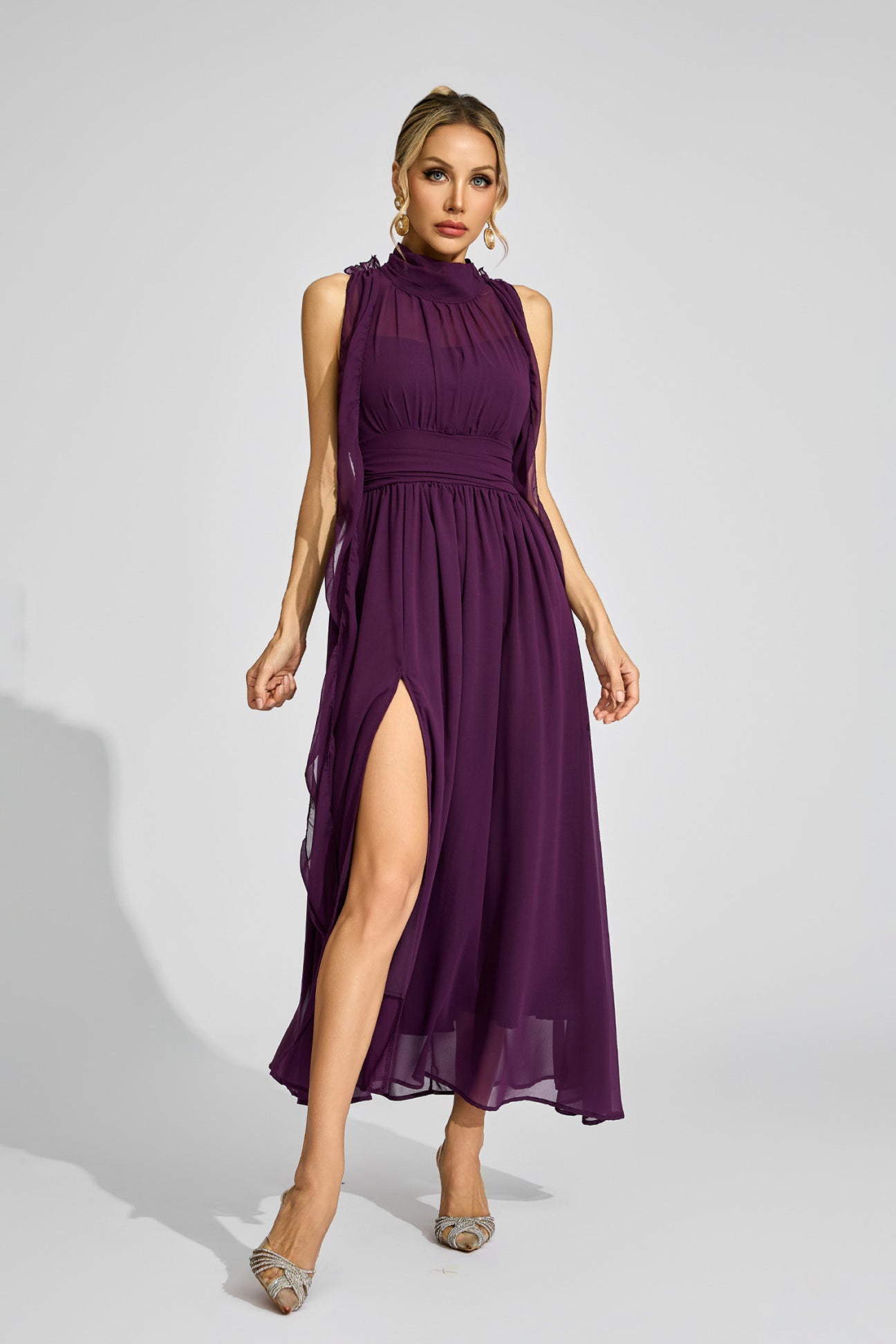 Violette Draped High-Neck Dress