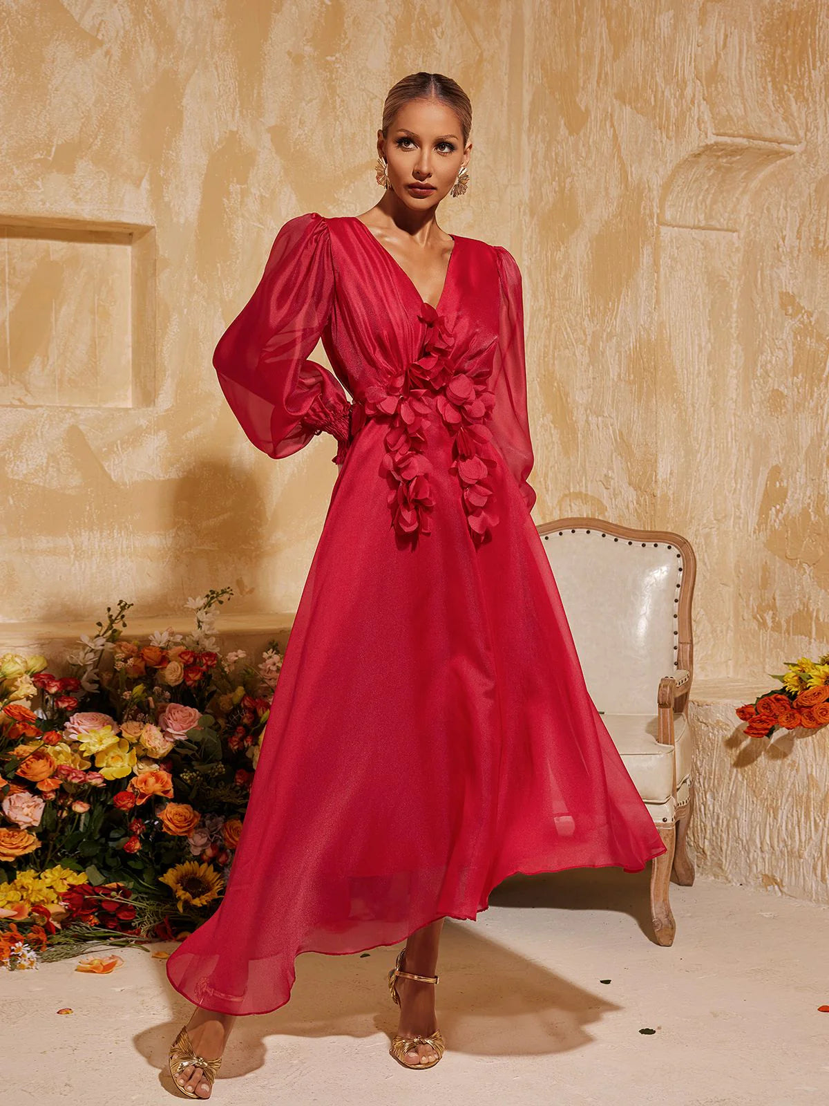 Dahlia Whisper flower Maxi Dress