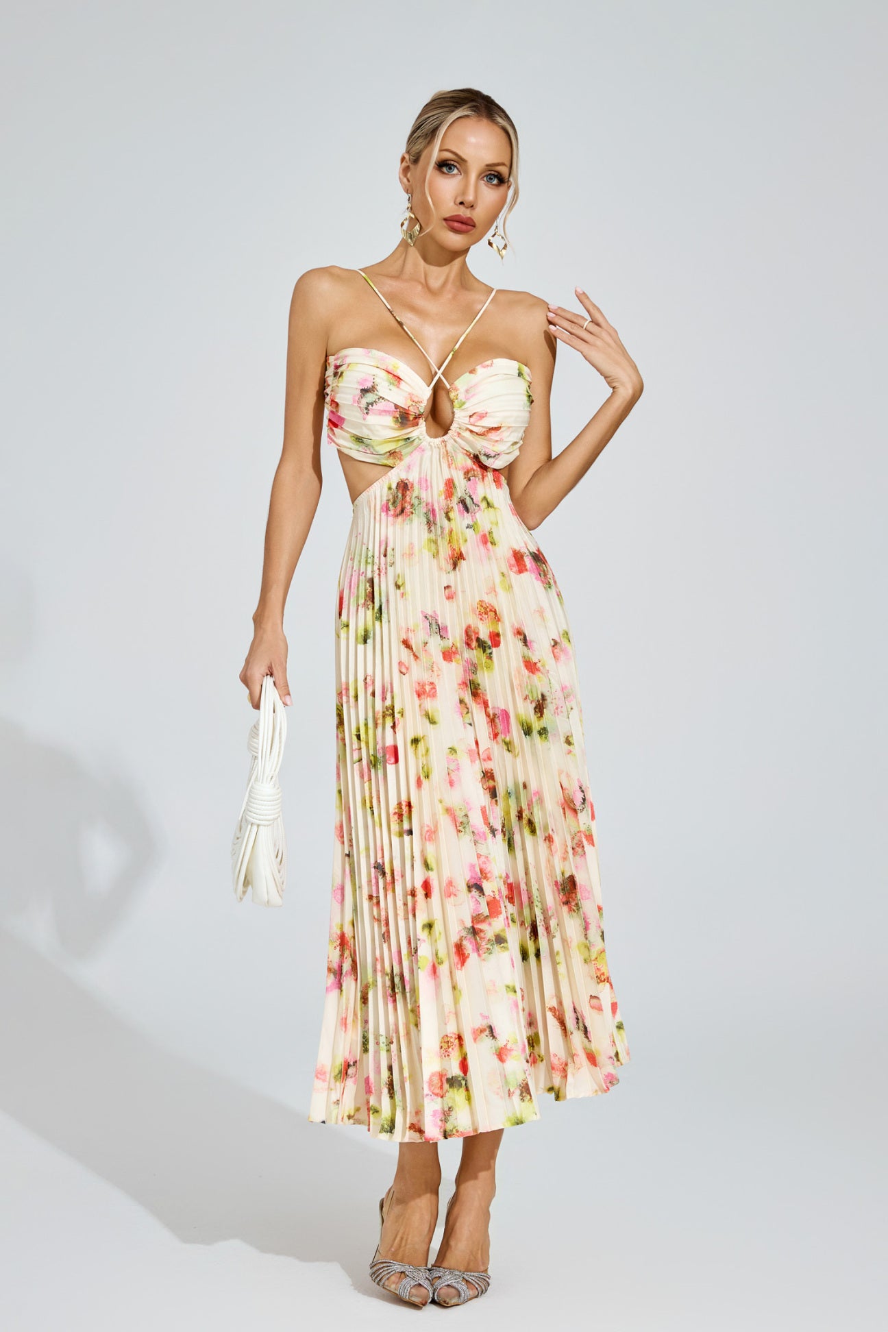 Fiorella Pleated Floral Midi Dress