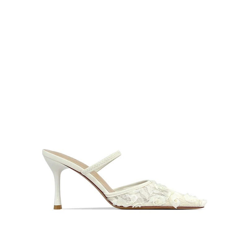 Amélie Lace Embroidered Mule Heels