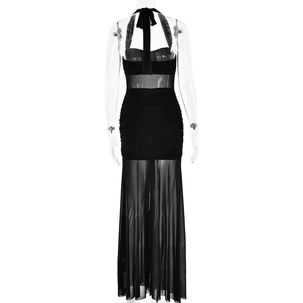 Valentina Sheer Halter Panel Gown