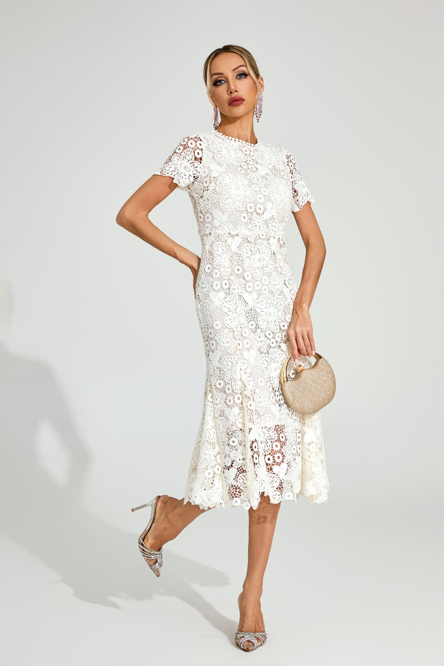 Florence White Lace Midi Dress