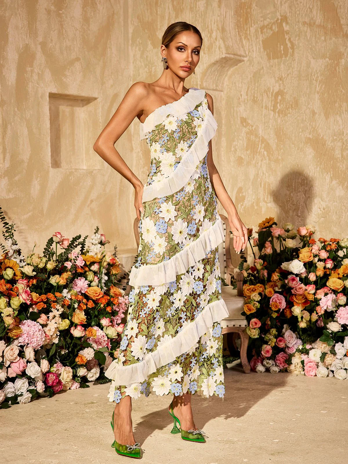 Gardenia One Shoulder Floral Gown