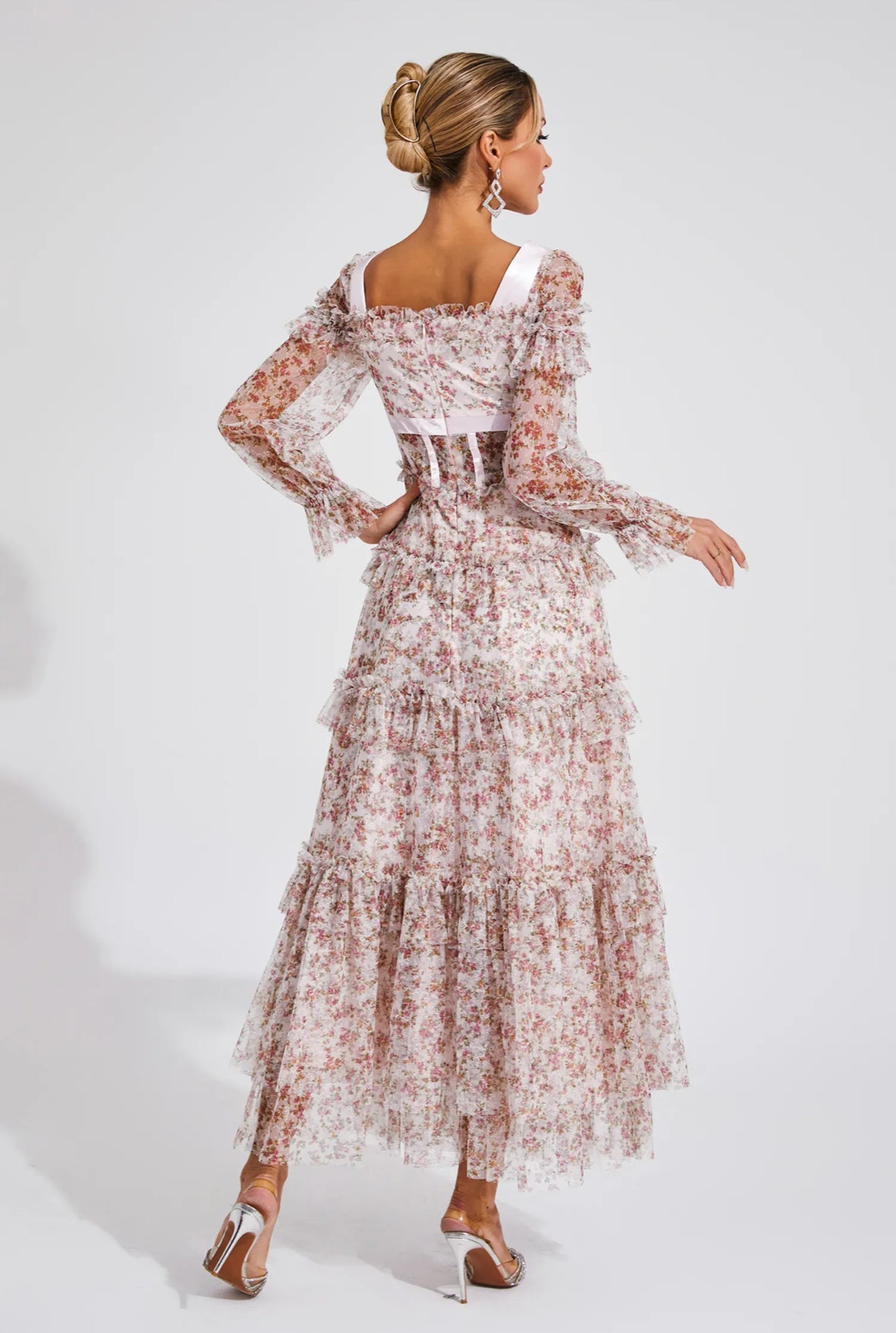 Floral mesh maxi dress