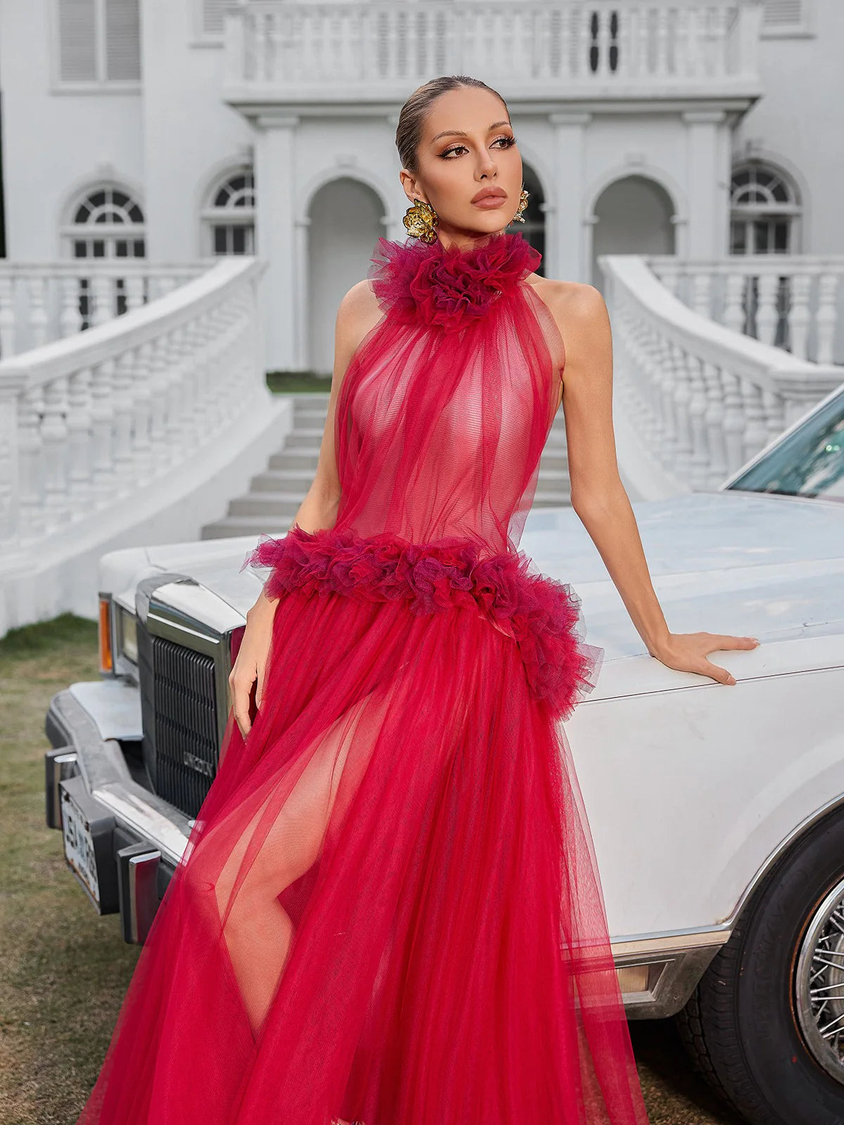 Rouge Bloom Tulle Gown