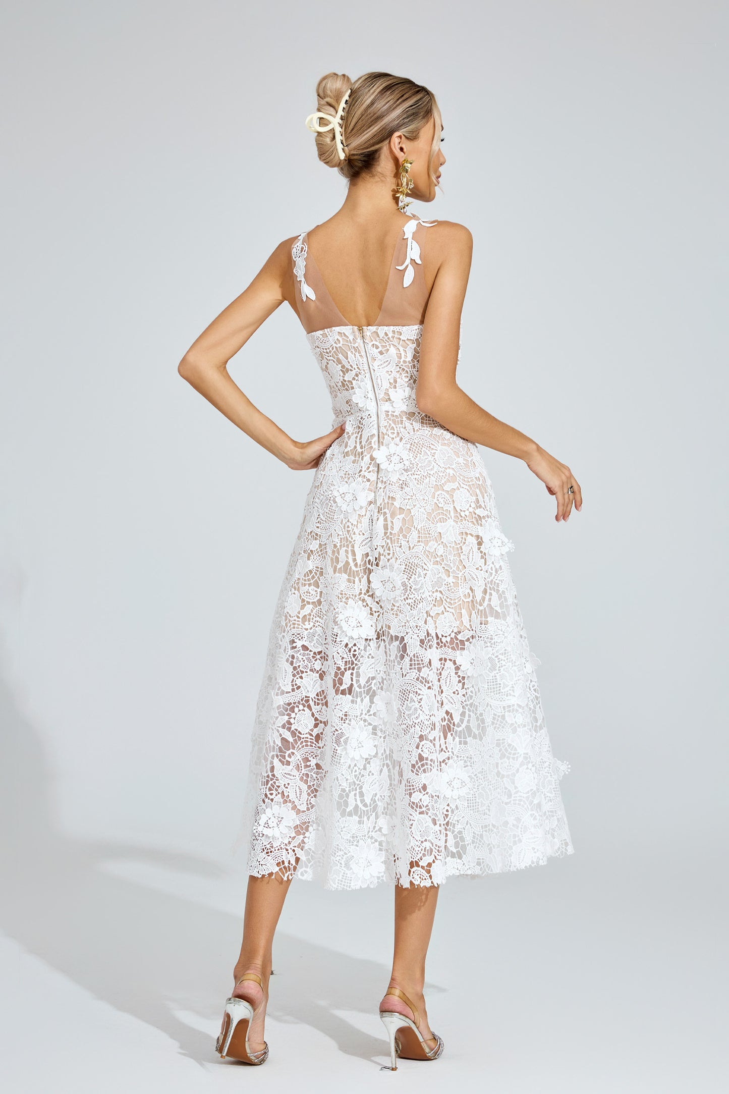 Amélie White Floral Lace Midi Dress