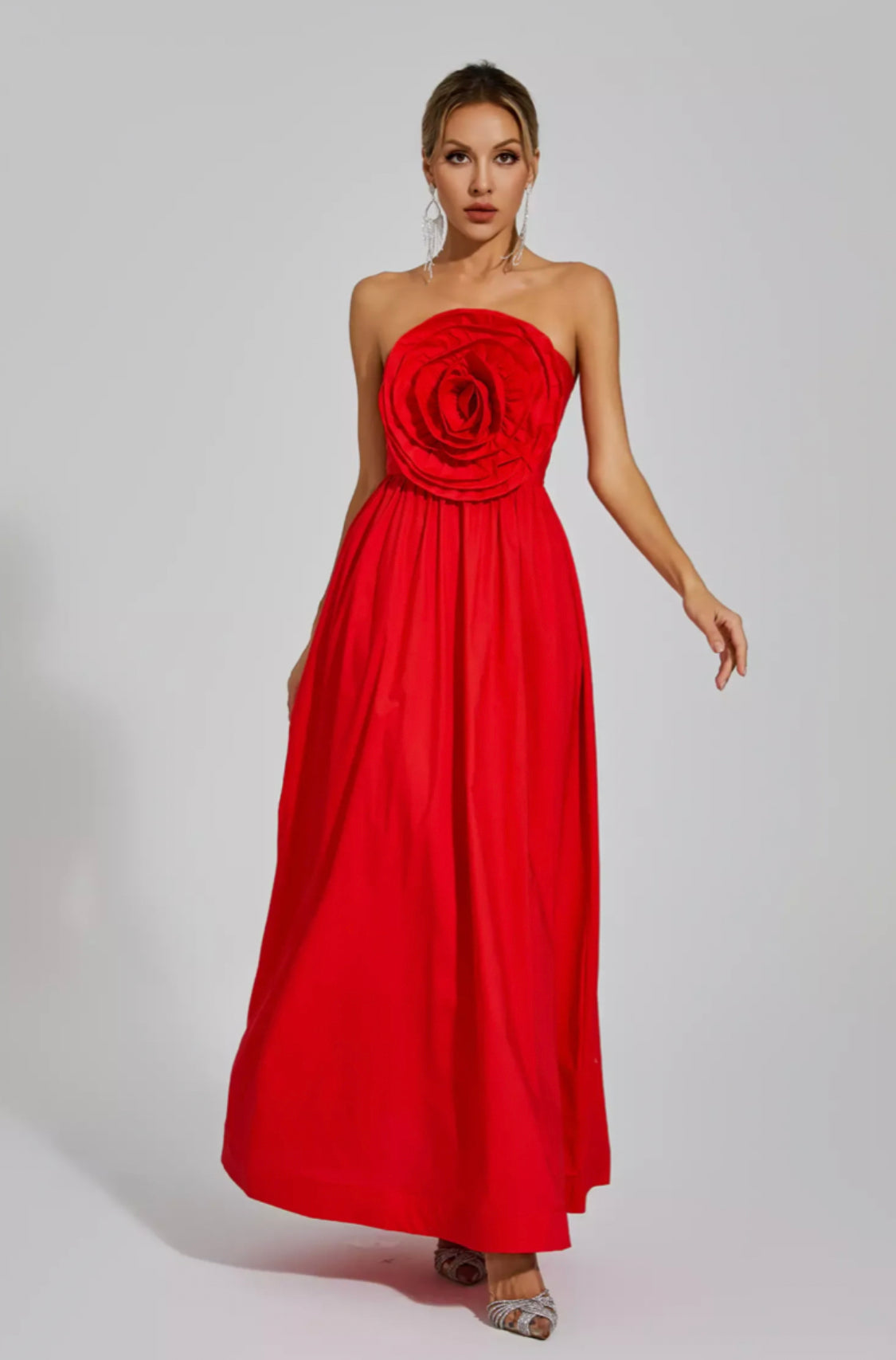Marjorie flower red maxi dress