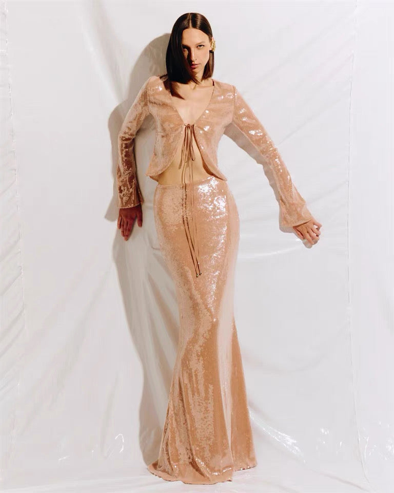 Sierra Rose Gold Sequin Set Gown