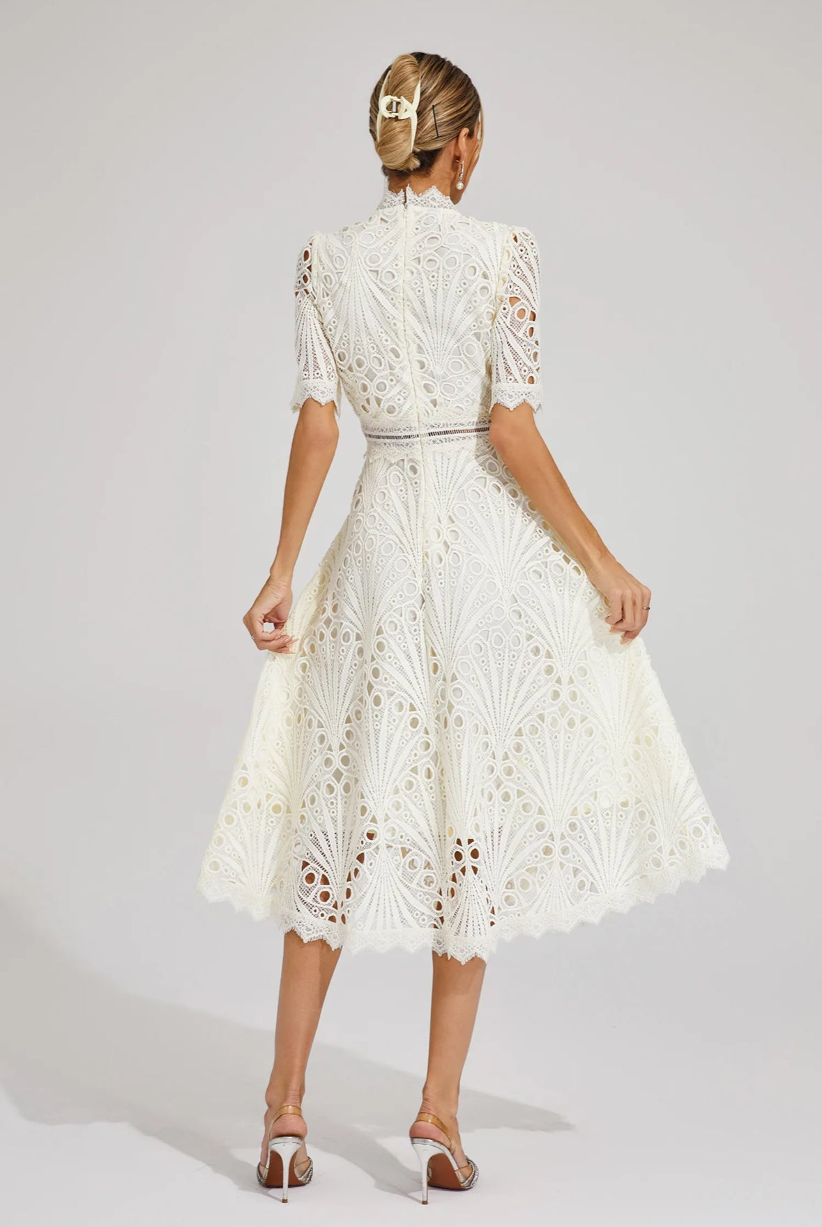 Cutout lace white midi dress