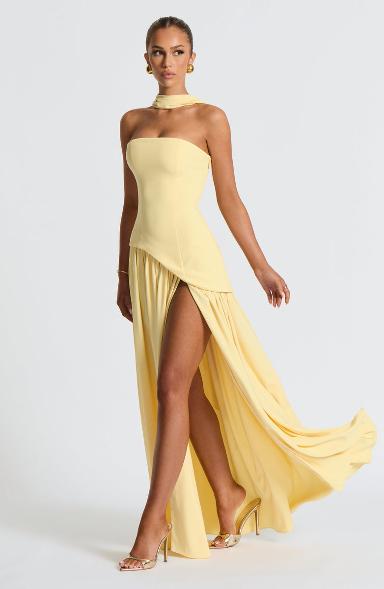 Soleil Scarf Drape Gown - Butter Yellow