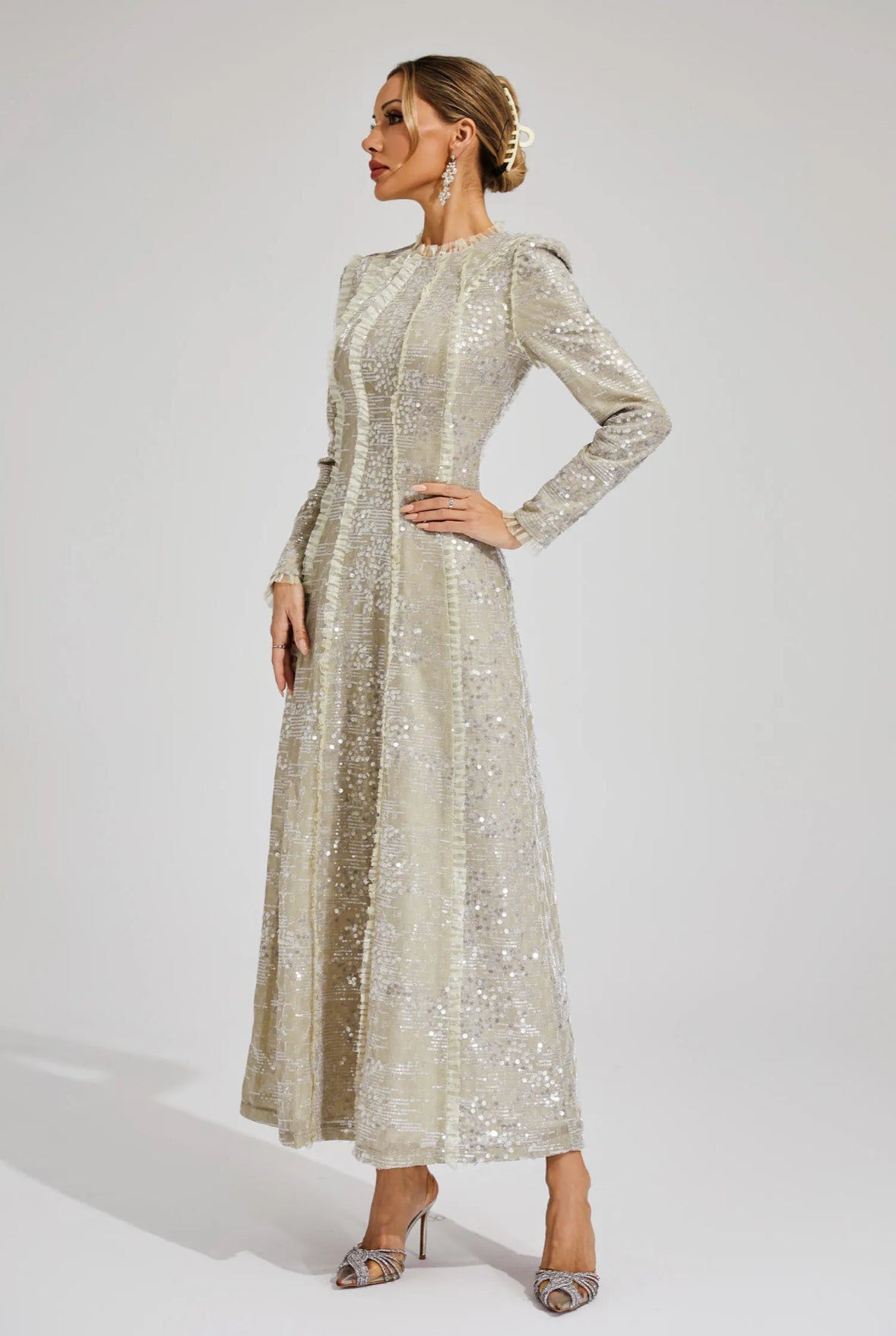 Laurine Sequin Long Sleeve Gown