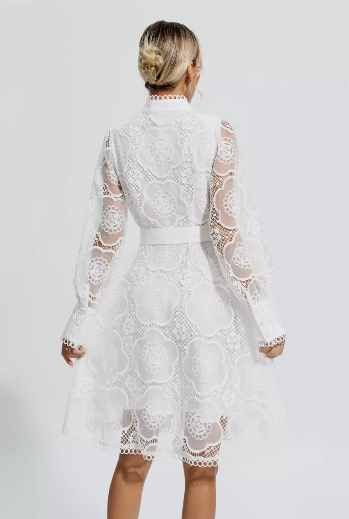 Floral lace tied mini dress