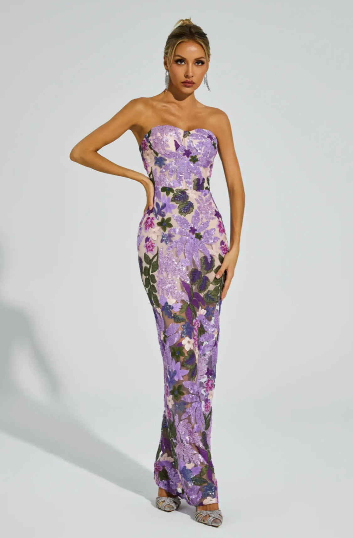 Kevine purple flower maxi dresssize S