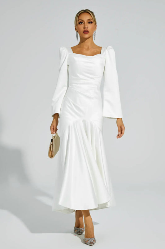 Bruno satin white midi dress