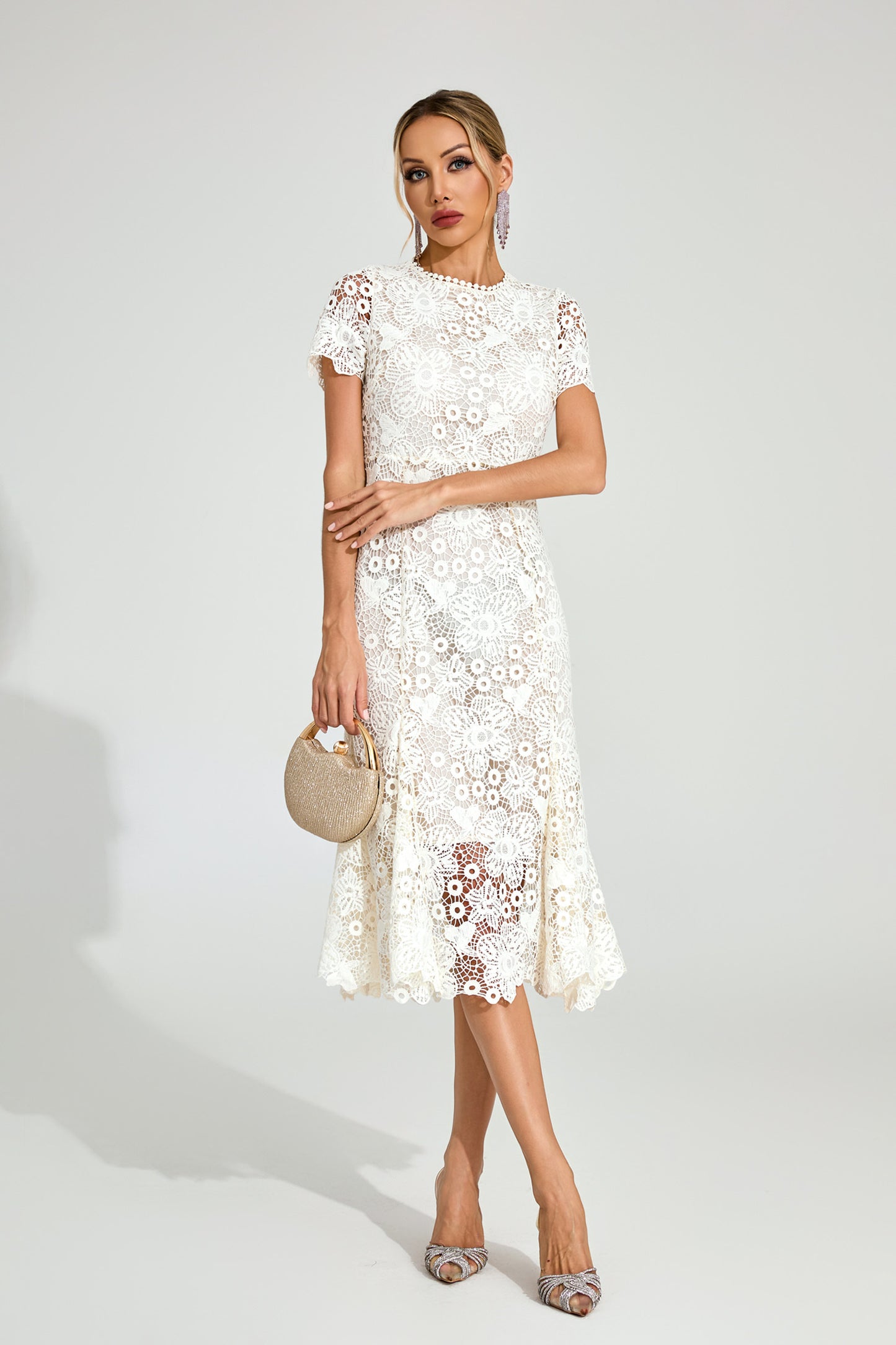Florence White Lace Midi Dress
