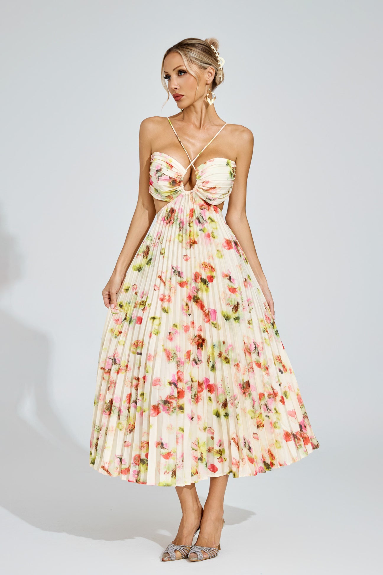 Fiorella Pleated Floral Midi Dress