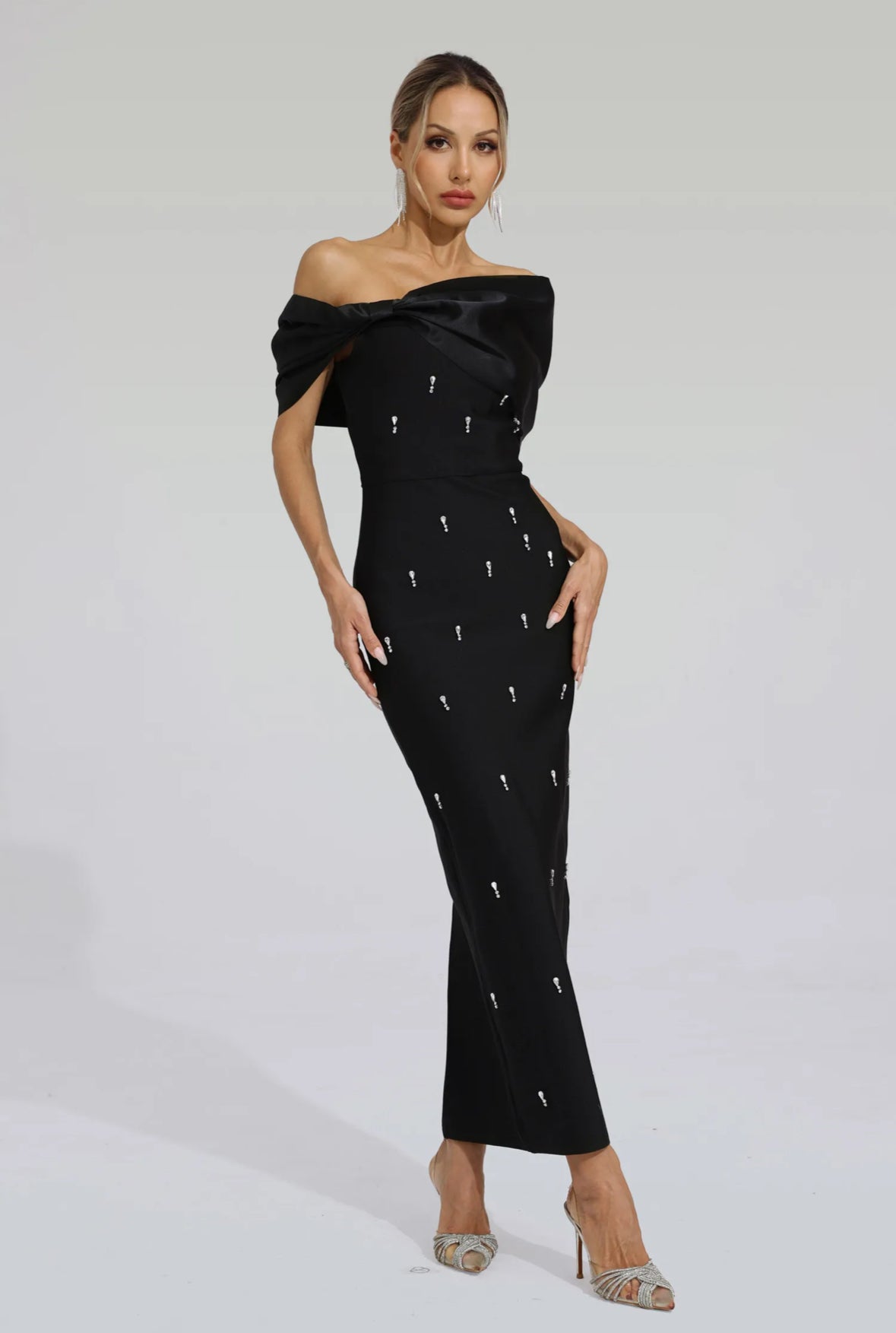 Crystal one shoulder maxi dress