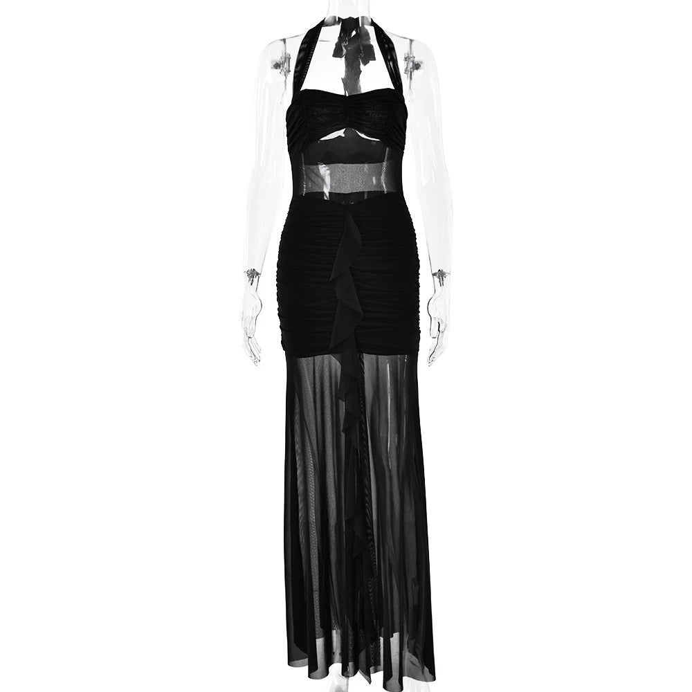Valentina Sheer Halter Panel Gown