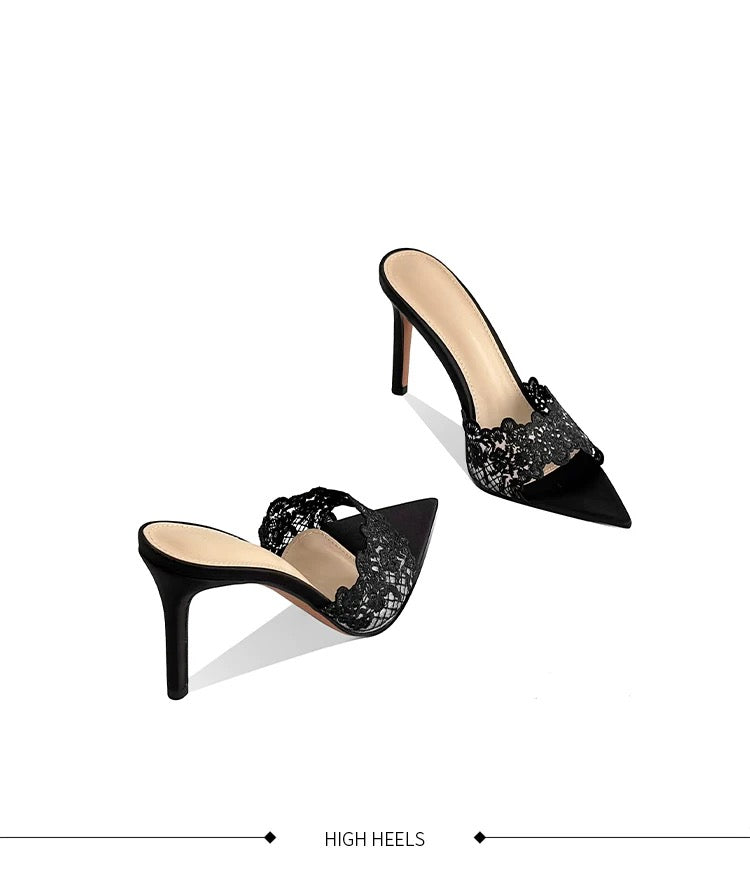 Midnight Lace Mule Heels