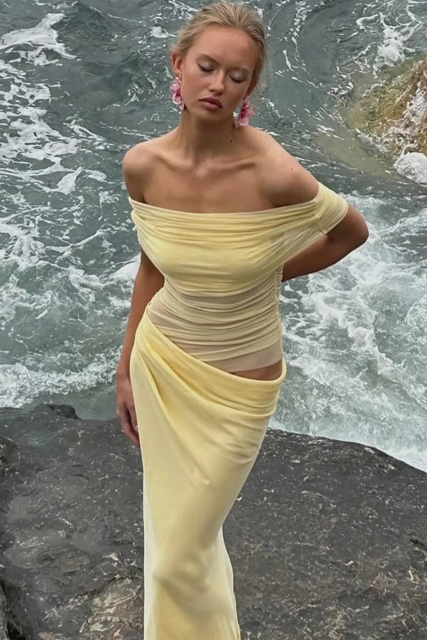 Livia Off Shoulder Draped Gown