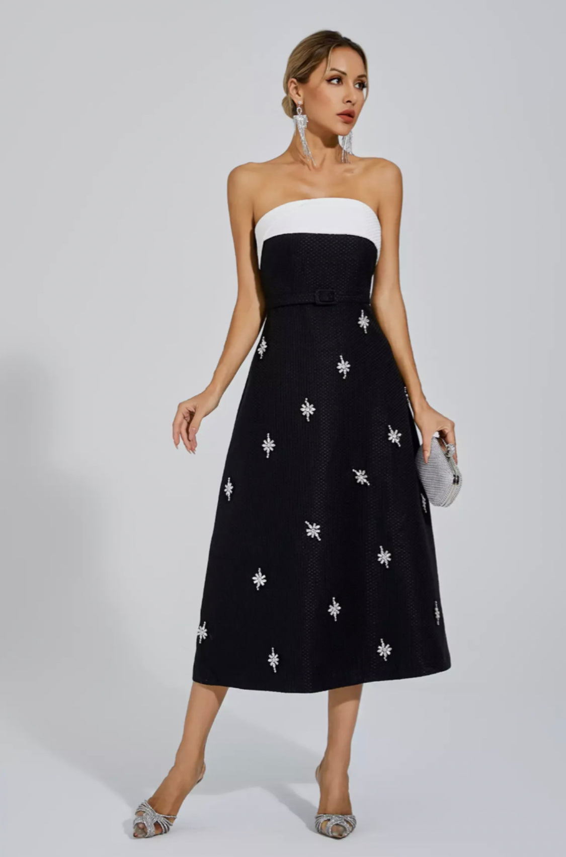 Emberlyn crystal tweed midi dress size S