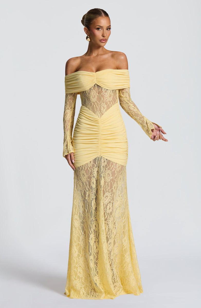 Amaya Ruched Lace Gown