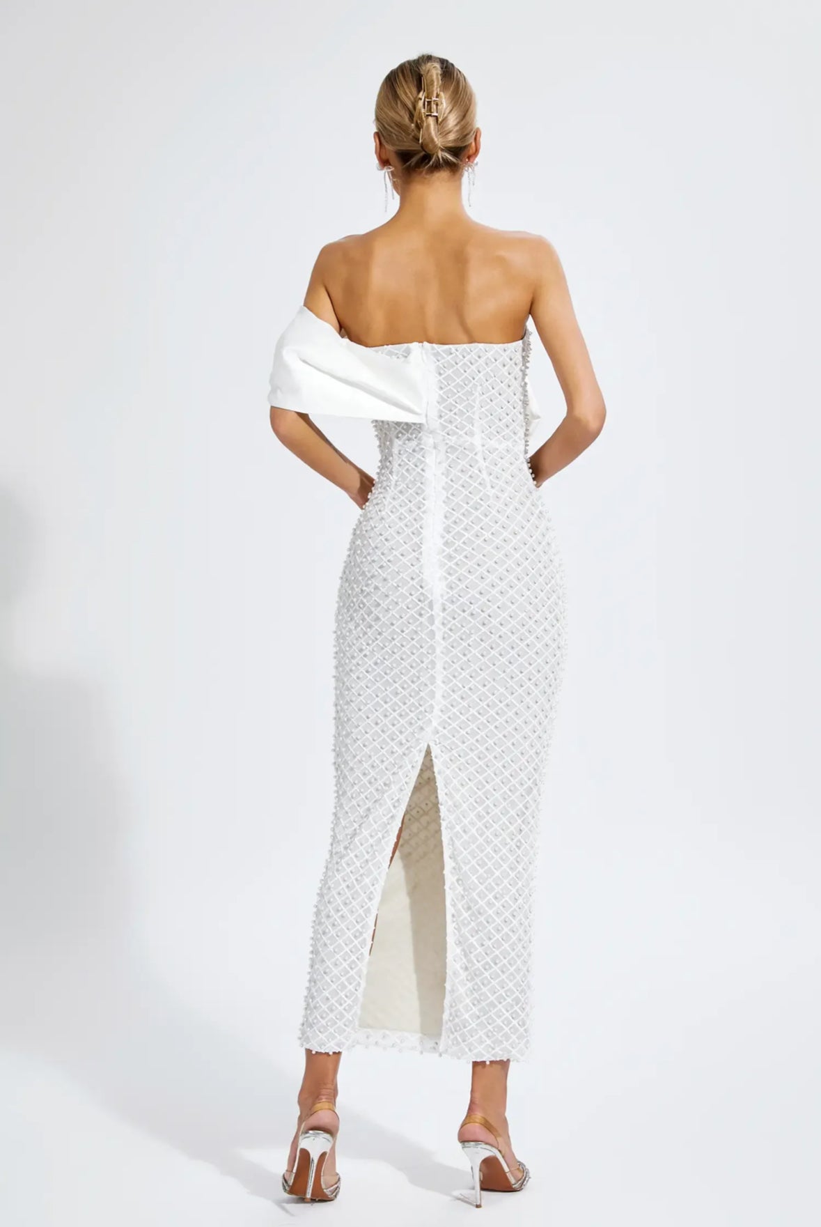 Pearls one shoulder maxi dress