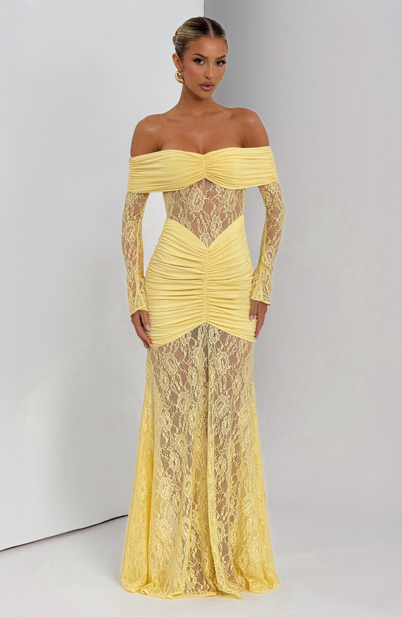 Amaya Ruched Lace Gown