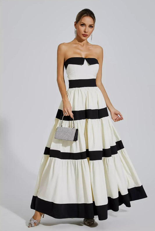Valéry stripe bow knot maxi dress